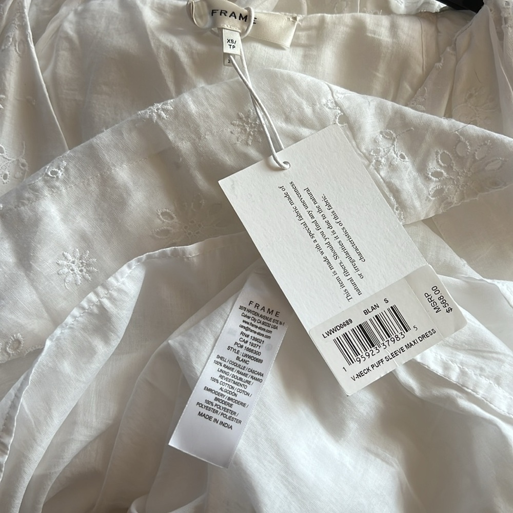 NWT $568 Frame V Neck Puff sleeve maxi dress white size X Small - Picture 4 of 12